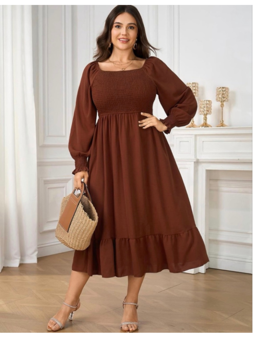 NEW Plus Size Maxi Dress Long Sleeve Square Neck Dress Casual 3X - Picture 5 of 6